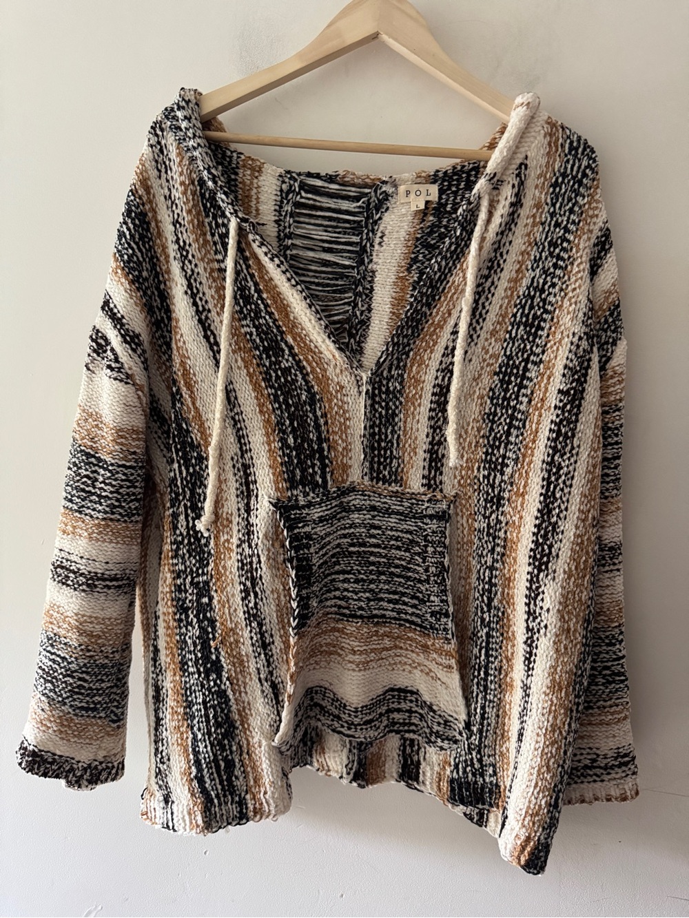 POL Chenille Knit Earth Tone Cozy Hooded Sweater Boho